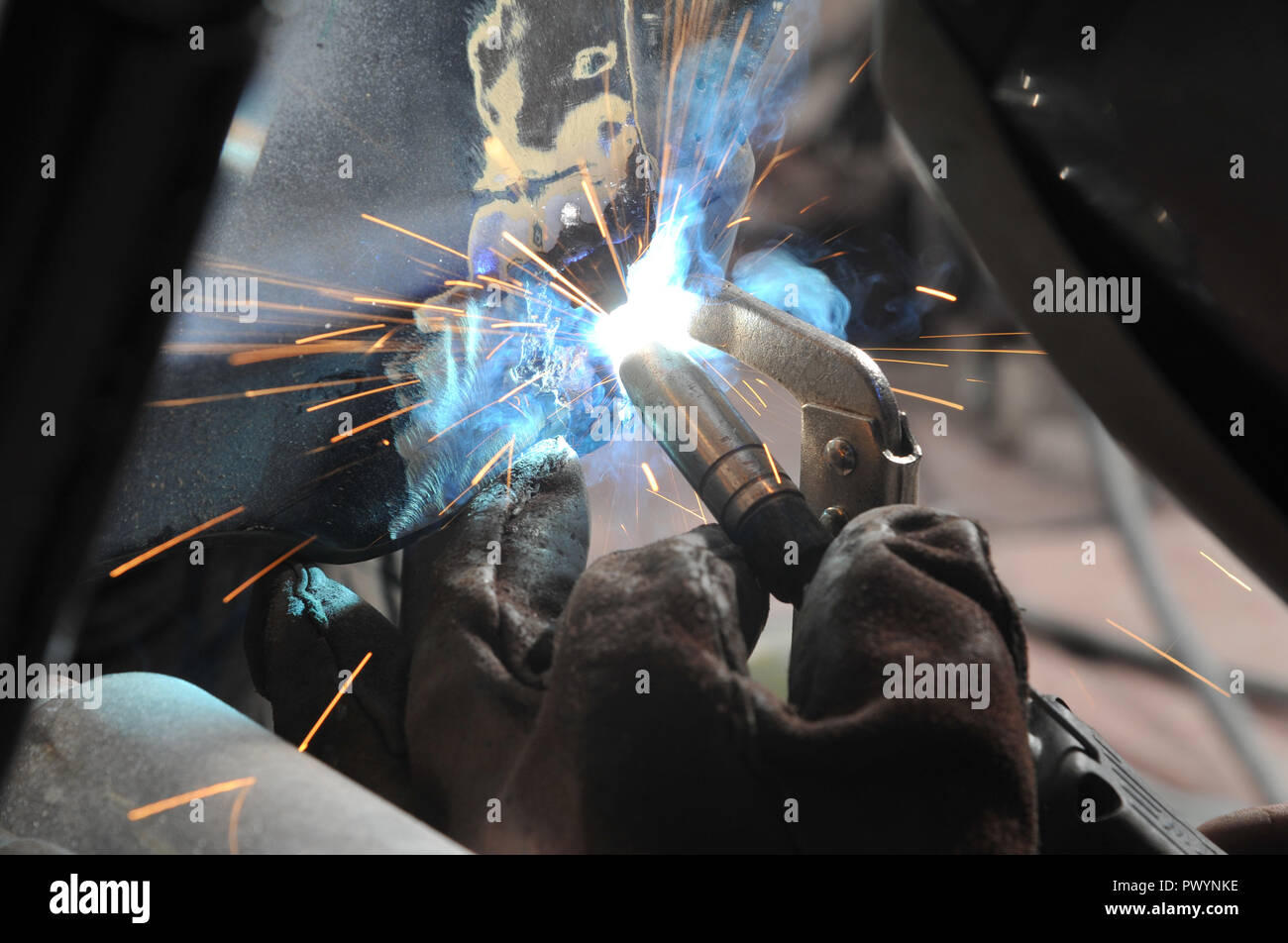 MIG Welding repairs to a Mk1 MR2 classic car Stock Photo Alamy