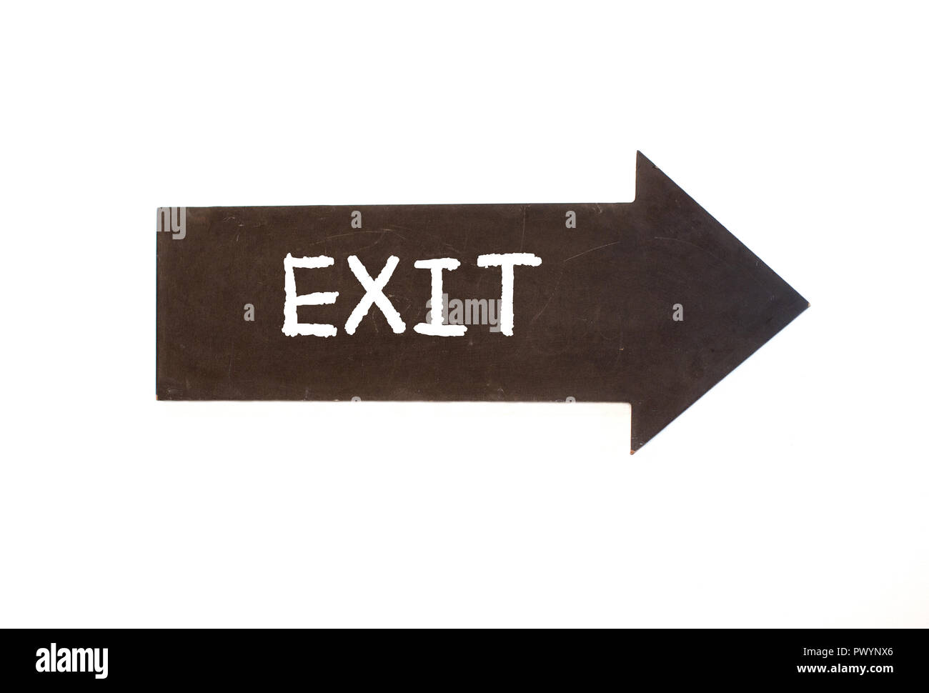 Blackboard arrow shape with the word exit in chalk style text Stock Photo