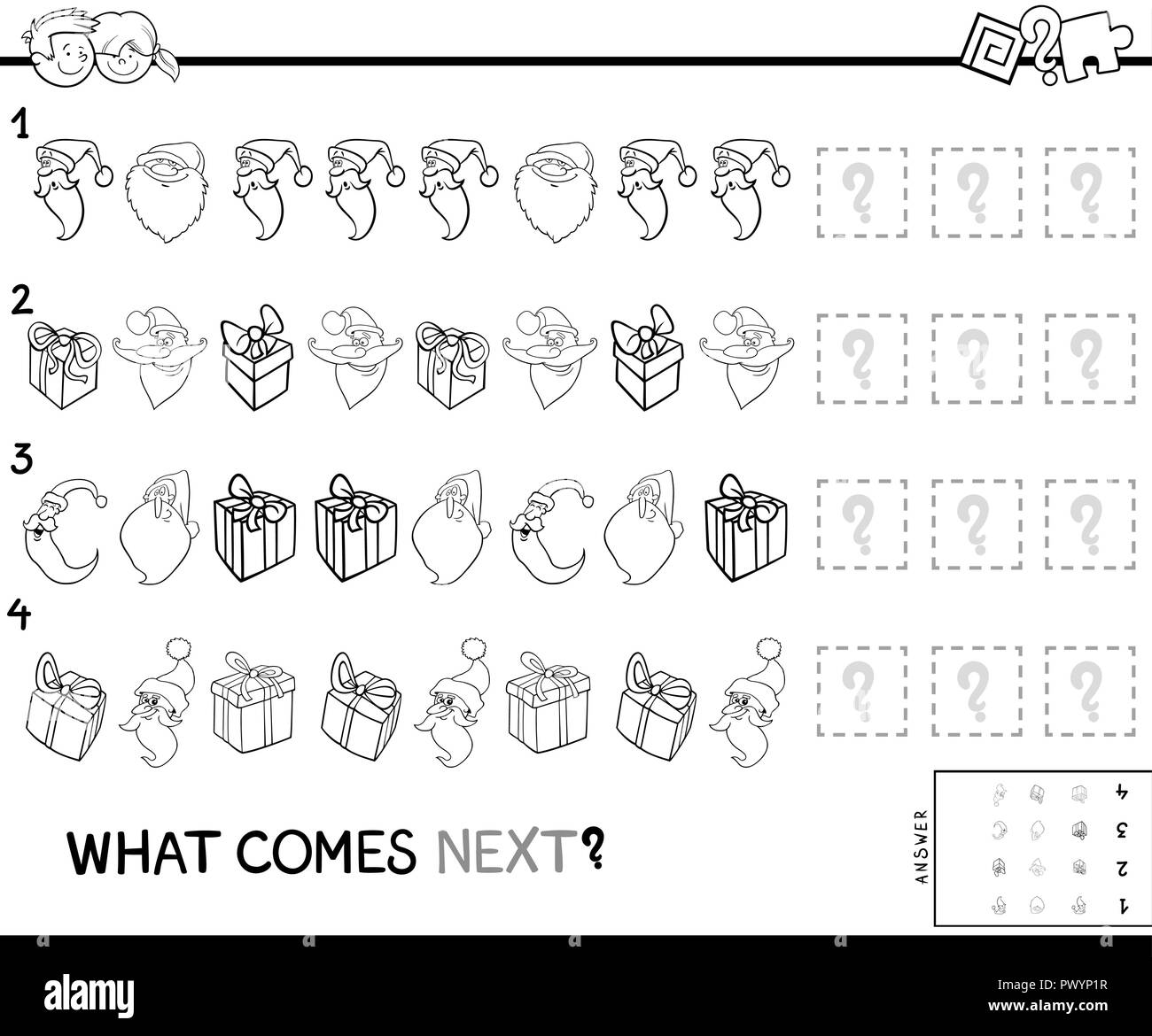 Black and White Cartoon Illustration of Completing the Pattern ...
