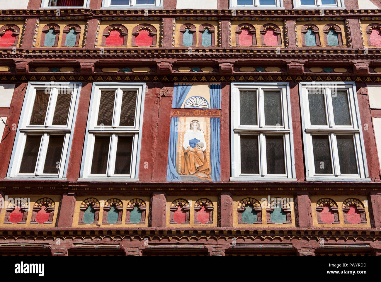 Mural painting, Apothekenstreet, Duderstadt, Lower Saxony, Germany, Europe Stock Photo