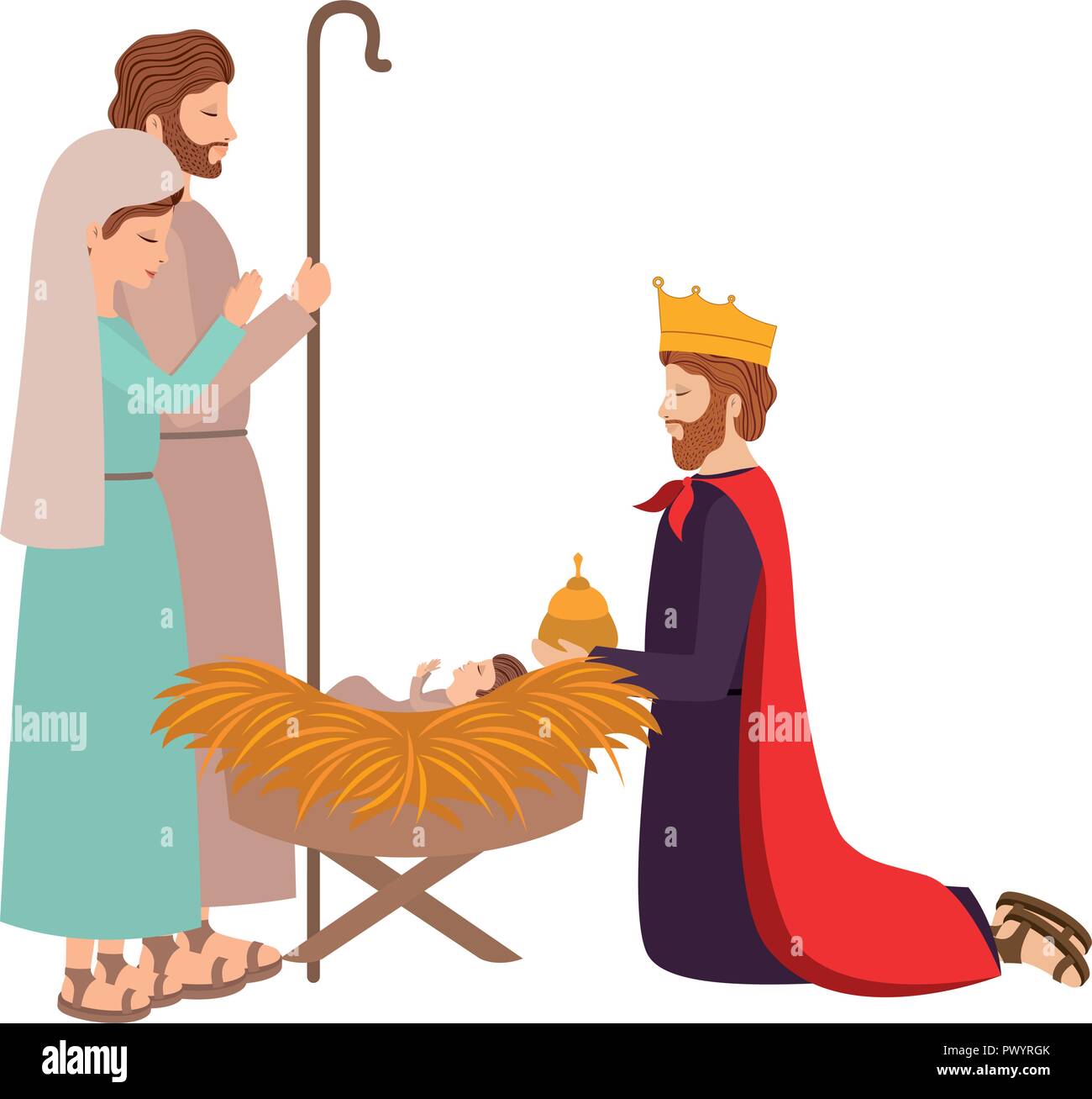 holy family with wise man manger characters Stock Vector Image & Art ...