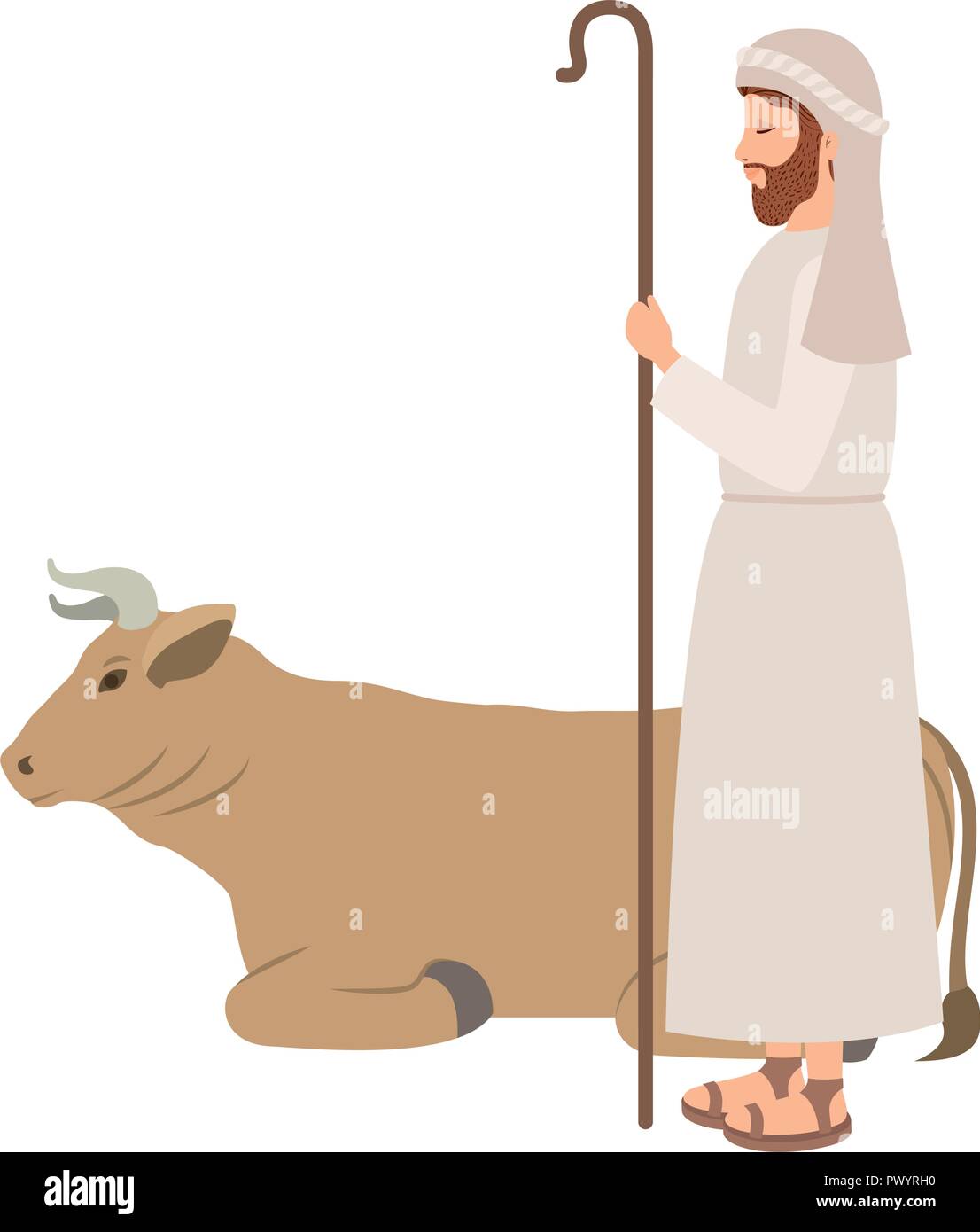 saint joseph with ox character Stock Vector