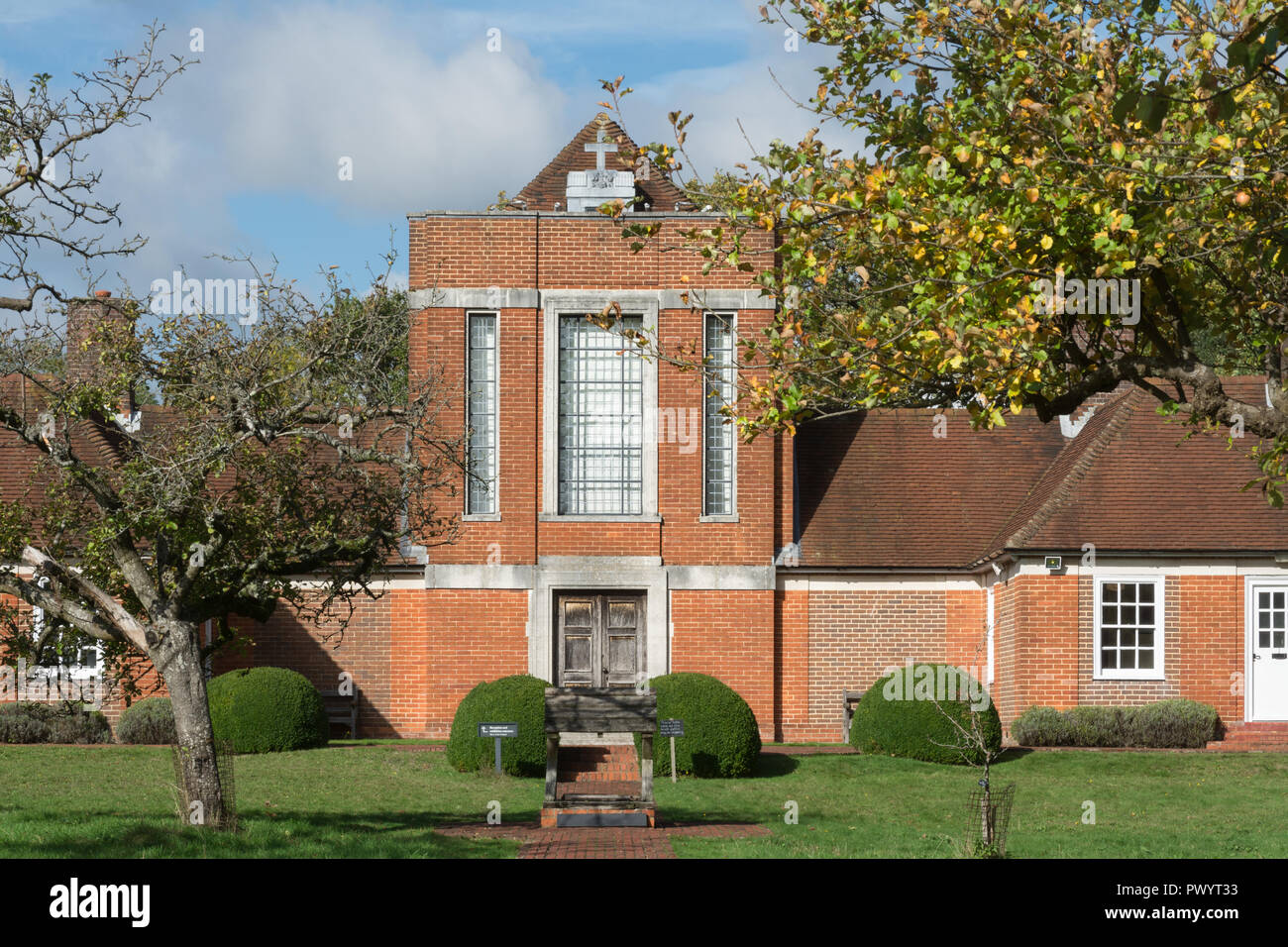 Sandham Memorial Chapel, a grade I listed 1920s decorated building, built to accommodate a series of paintings by the English artist Stanley Spencer Stock Photo
