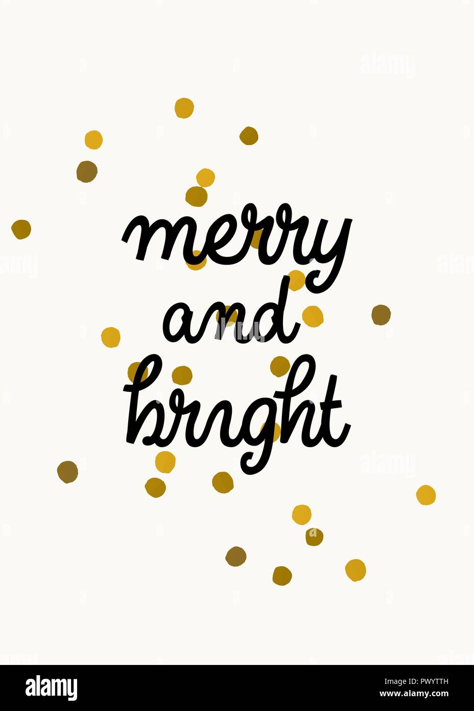 Christmas design with golden lights and text Merry & Bright on Christmas design with golden lights and text Merry & Bright on