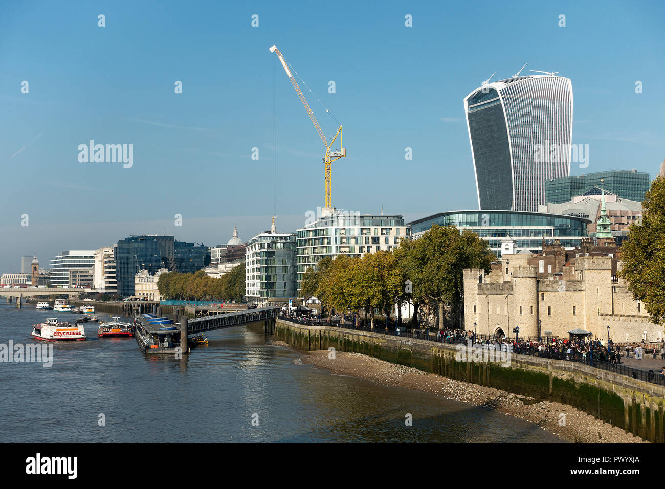 The Tower of London with the Walkie-Talkie Building at 20 Fenchurch Street in City of London England United Kingdom UK Stock Photo