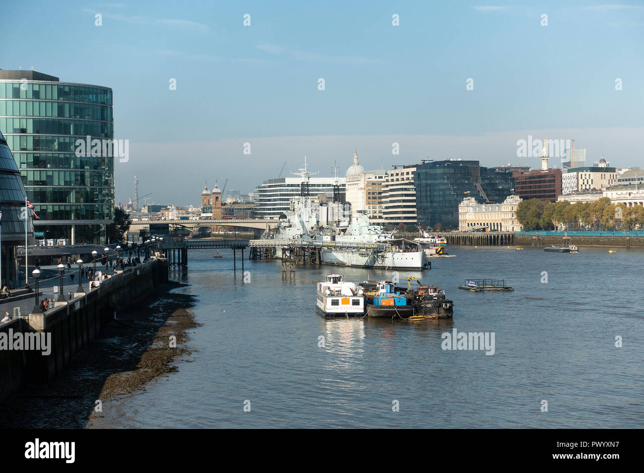 The Royal Navy WWII Light Cruiser HMS Belfast Moored in the River Thames near Southwark City of London England United Kingdom UK Stock Photo
