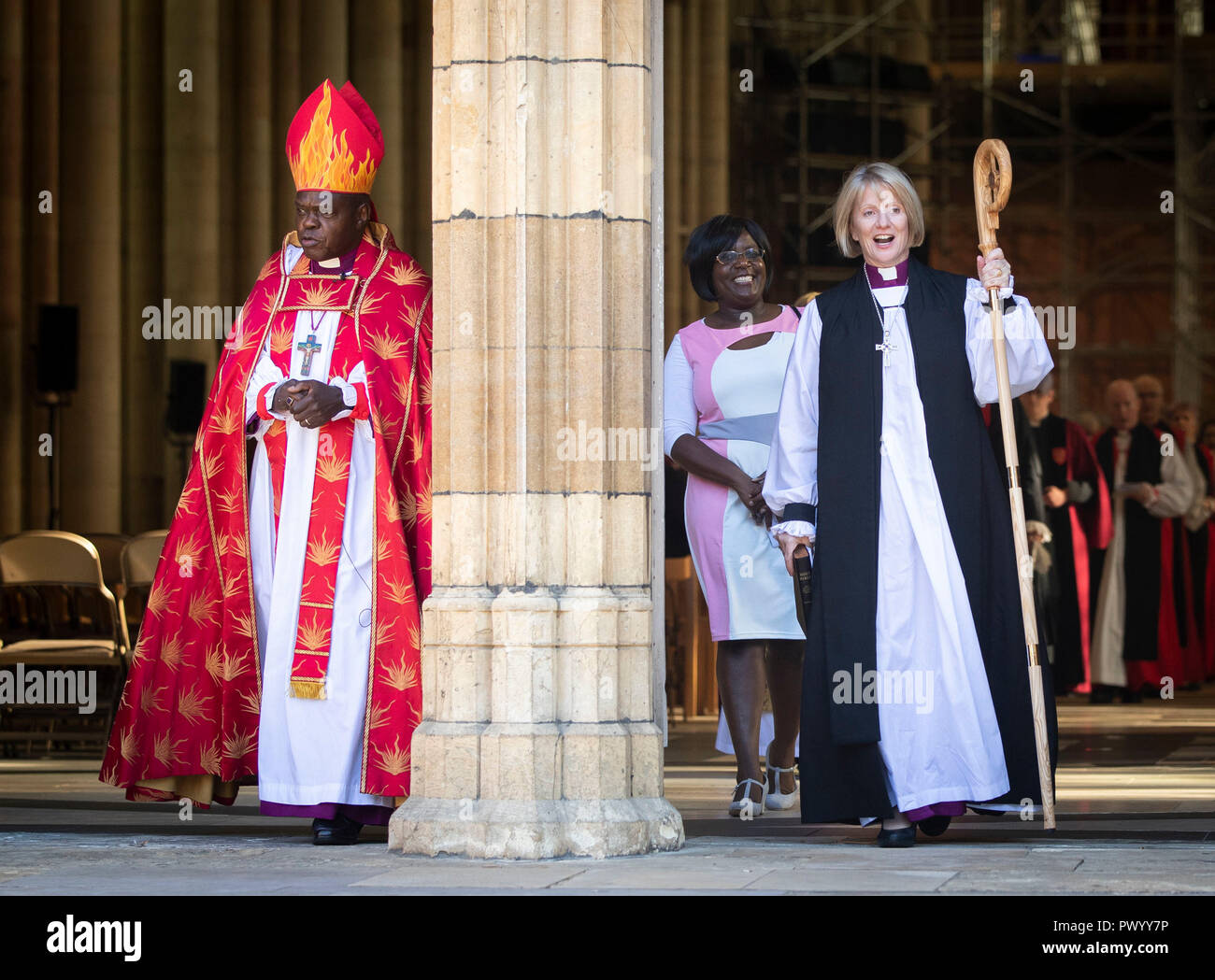 The Archbishop of York Dr John Sentamu with the Venerable Beverley Anne Mason (right) following her consecration as the next Suffragan Bishop of Warrington, at the Diocese of Liverpool at York Minster. Stock Photo