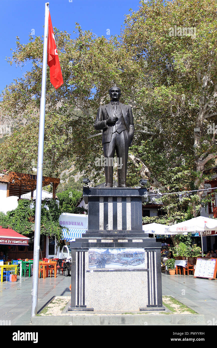 Statue of Mustafa Kemal Atatürk on in main square in Kas, Antalya Province, Turkey Stock Photo