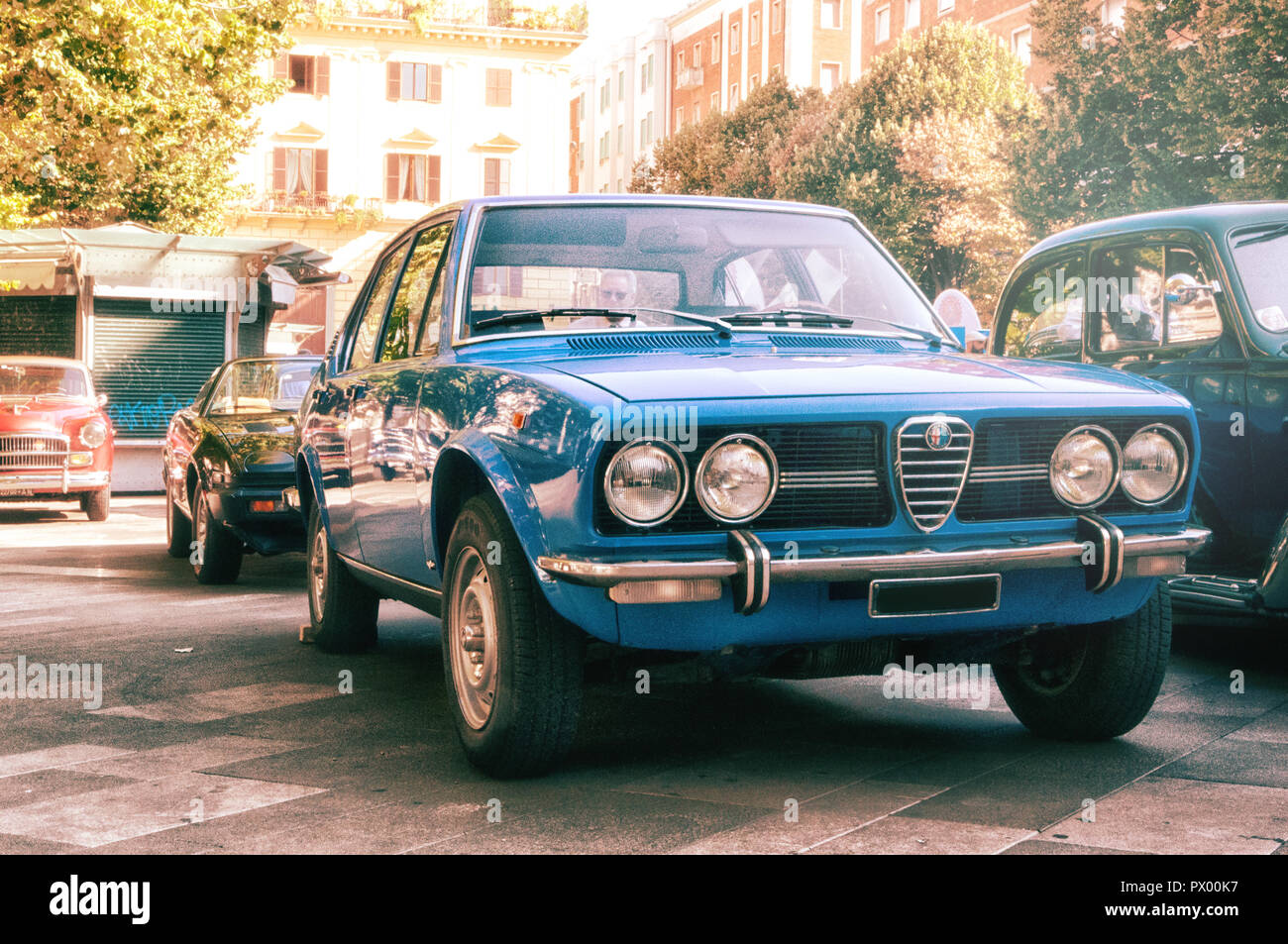 ANCONA , ITALY SET 23 2018 ALFA ROMEO ALFETTA 1973 WIGHT old car