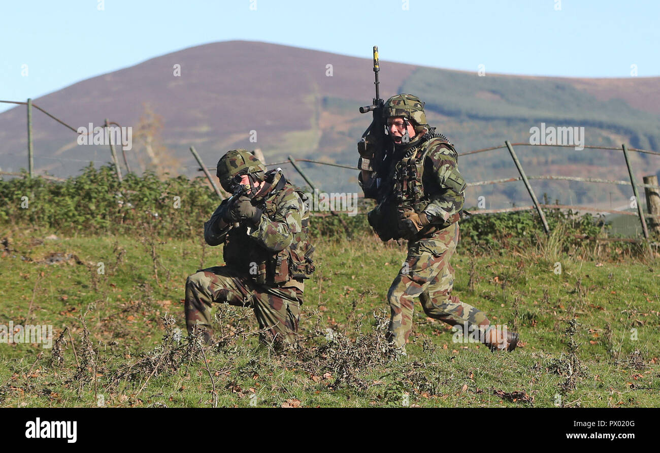 The 113th Infantry Battalion take part in a Mission Readiness Exercise at Glen of Imaal, Wicklow, in preparation for their forthcoming deployment to the United Nations Interim Force in Lebanon (UNIFIL) in early November. The deployment of the 113th Infantry Battalion will see 452 Irish troops rotate to South Lebanon next month in what is Ireland's largest overseas deployment to a single mission area for several years. Stock Photo