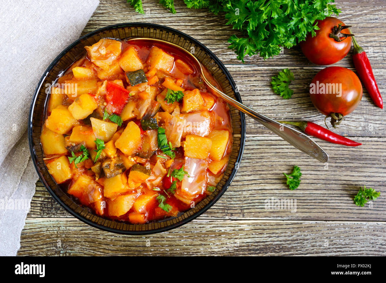 Delicious vegetable stew in a glass bowl. A popular dish of many countries of the world