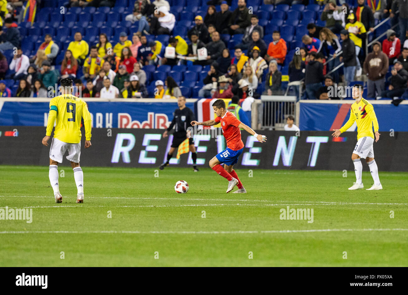 Harrison, NJ - October 16, 2018: Christian Gamboa (16) of Costa Rica controls ball during the friendly soccer game between Costa Rica & Colombia at Red Bull Arena Colombia won 3 - 1 Stock Photo