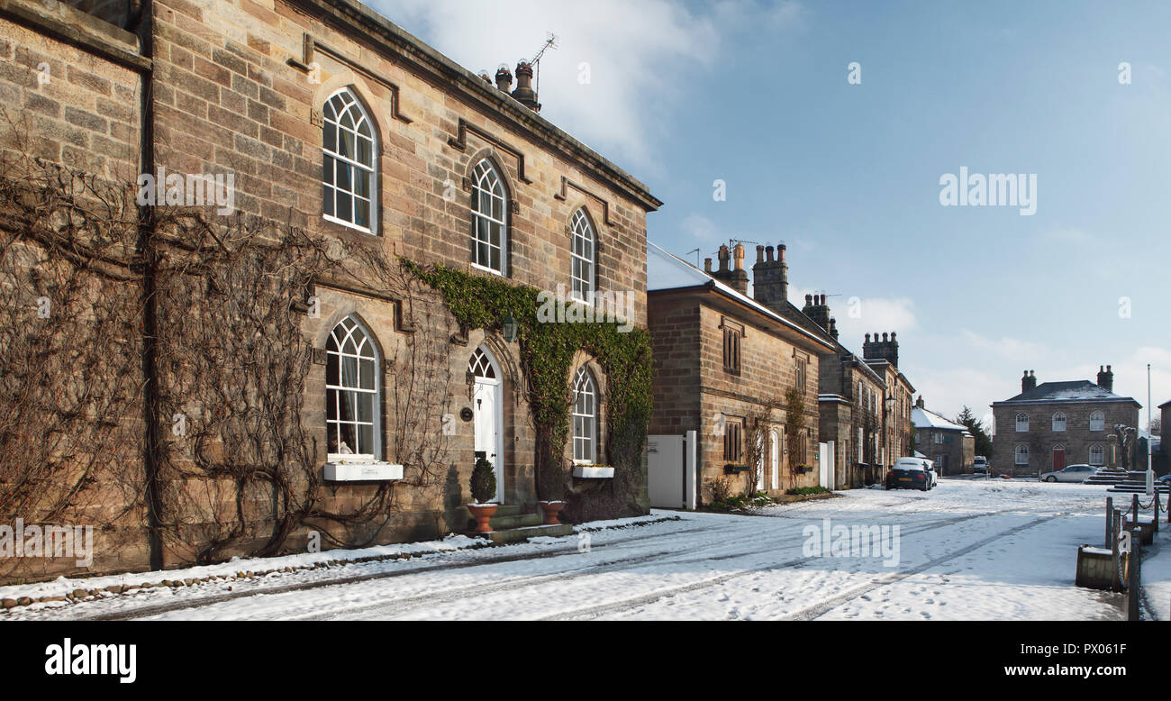 snowy view of Hollybank Lane in Ripley, North Yorkshire Stock Photo Alamy