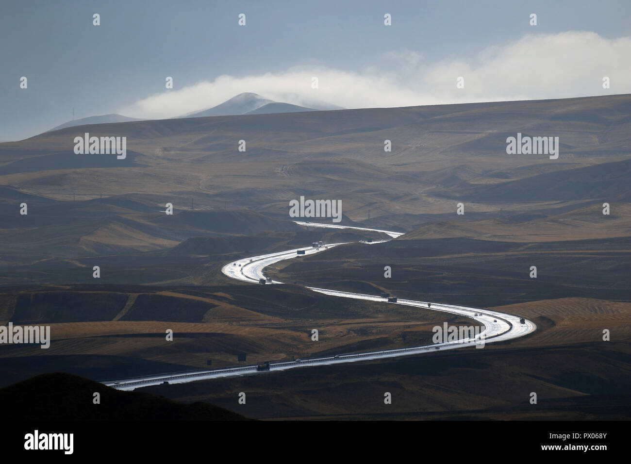 The road between Zanjan and Tabriz in a rainy day Stock Photo