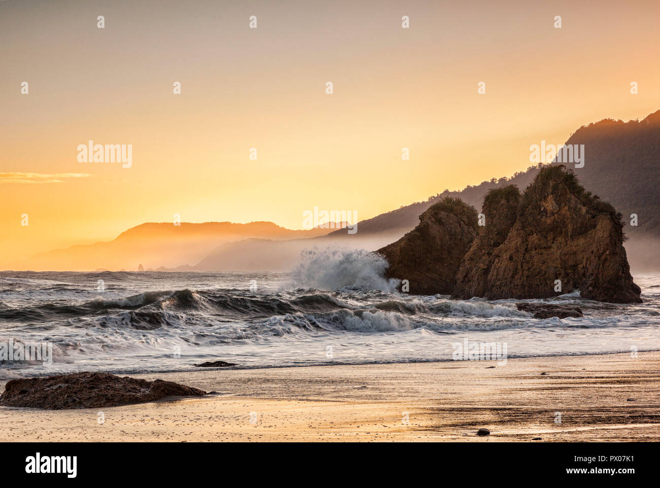 A wild morning at Woodpecker Bay, Paparoa National Park, West Coast, New Zealand Stock Photo