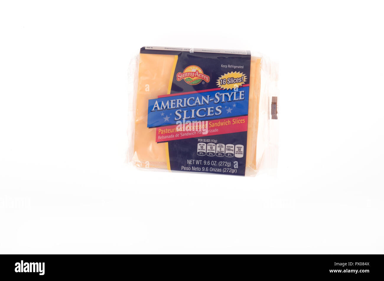 Package of Sunny-Acres American Style Processed Cheese Stock Photo
