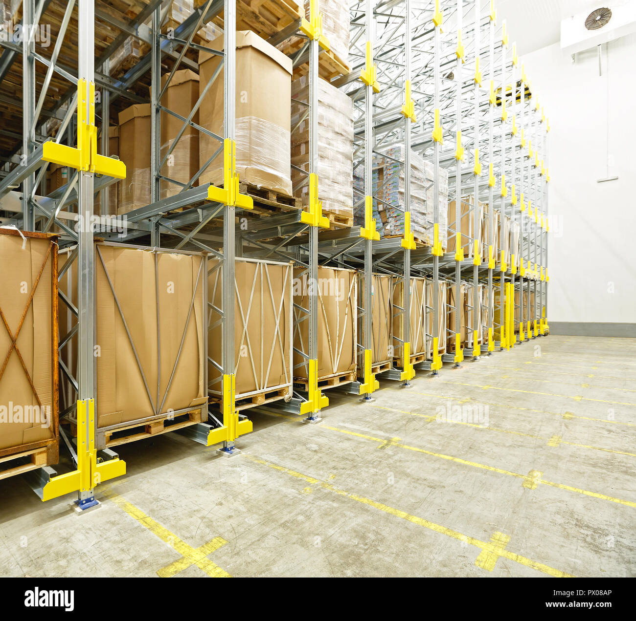 Shelving System in Cold Distribution Warehouse Stock Photo