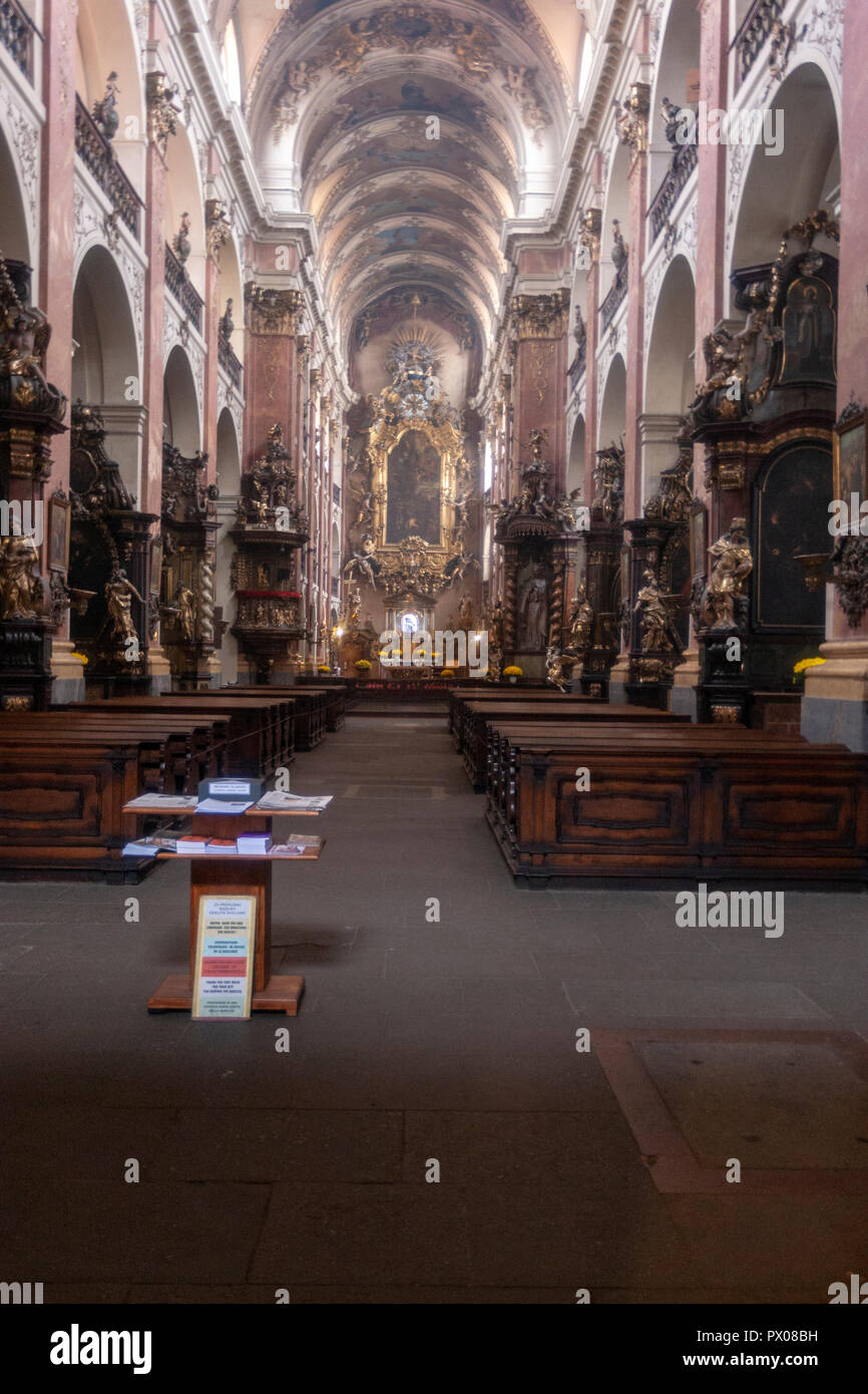Interior of the Basilica of Church of St. James the Greater, Prague, Czech Republic. Stock Photo