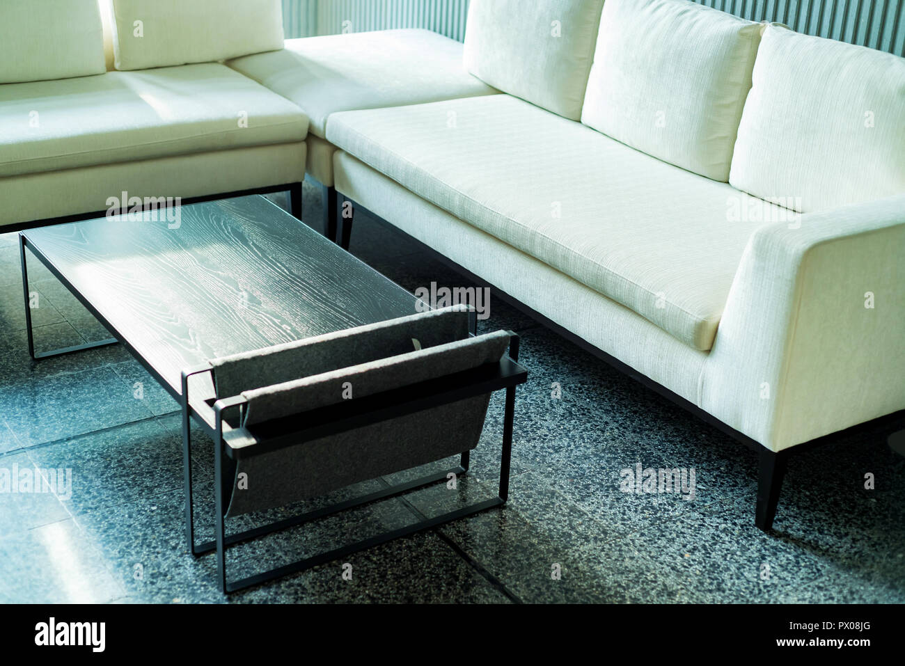 Office waiting area interior with white sofas Stock Photo Alamy