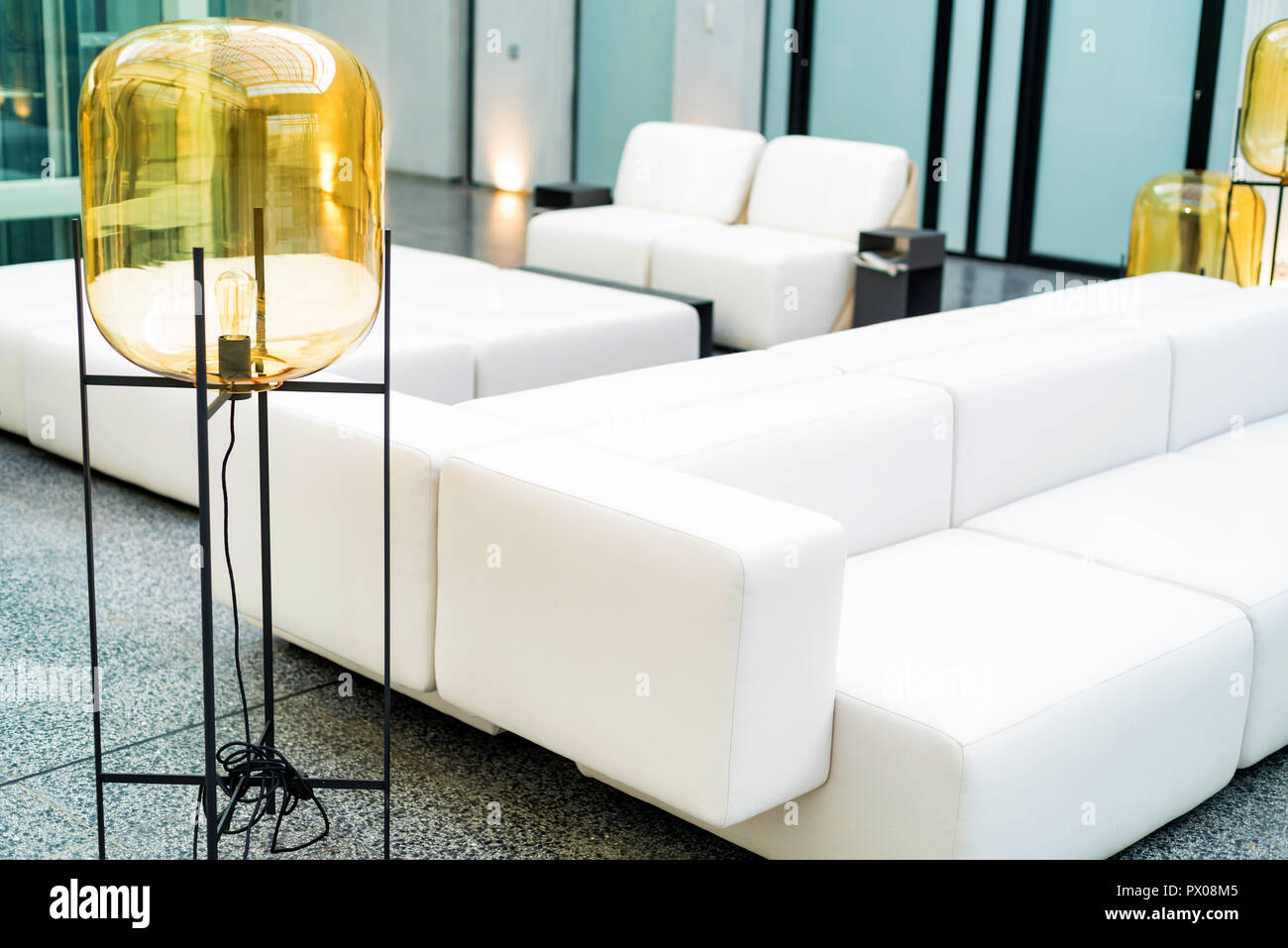 Office waiting area interior with white sofas Stock Photo Alamy