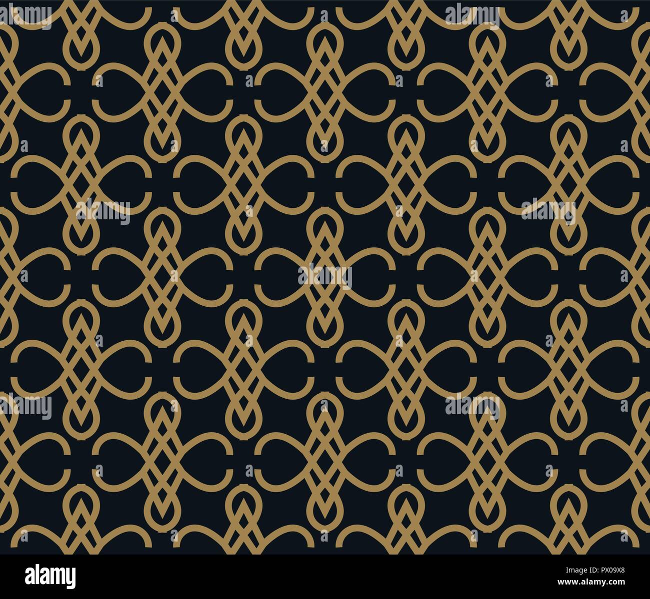 Seamless pattern of intersecting thin gold lines on black background ...