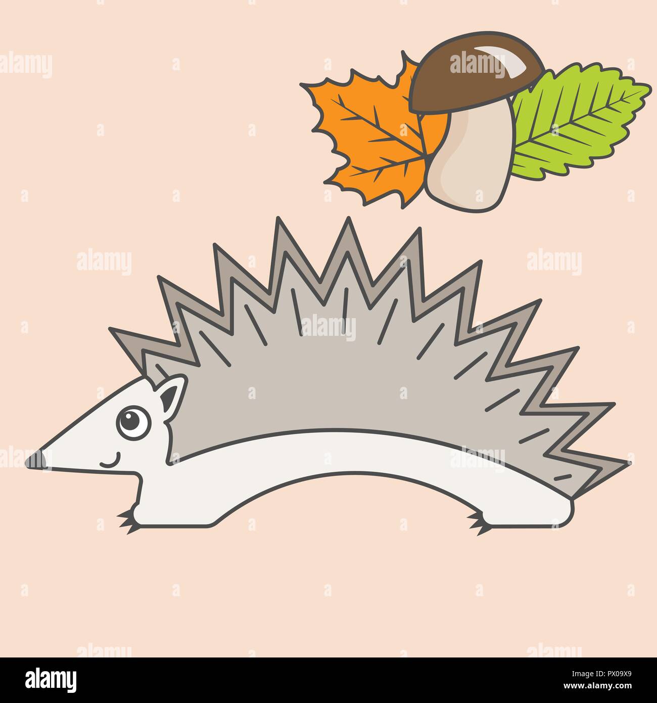 Cartoon hedgehog for kids. Illustration for children. Flat design. Animal in minimalism style. Series of semicircular animals Stock Vector