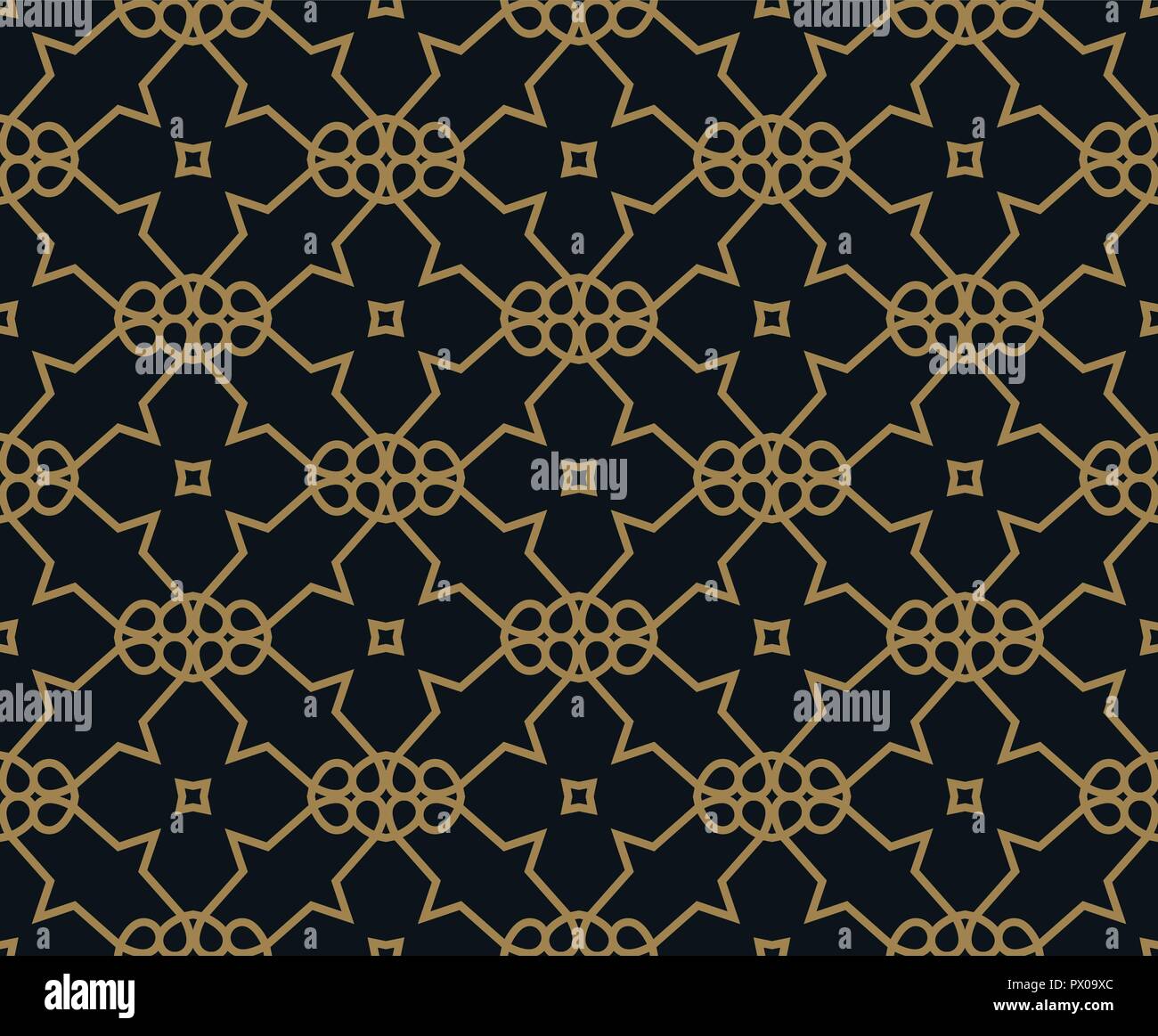 Seamless pattern of intersecting thin gold lines on black background ...