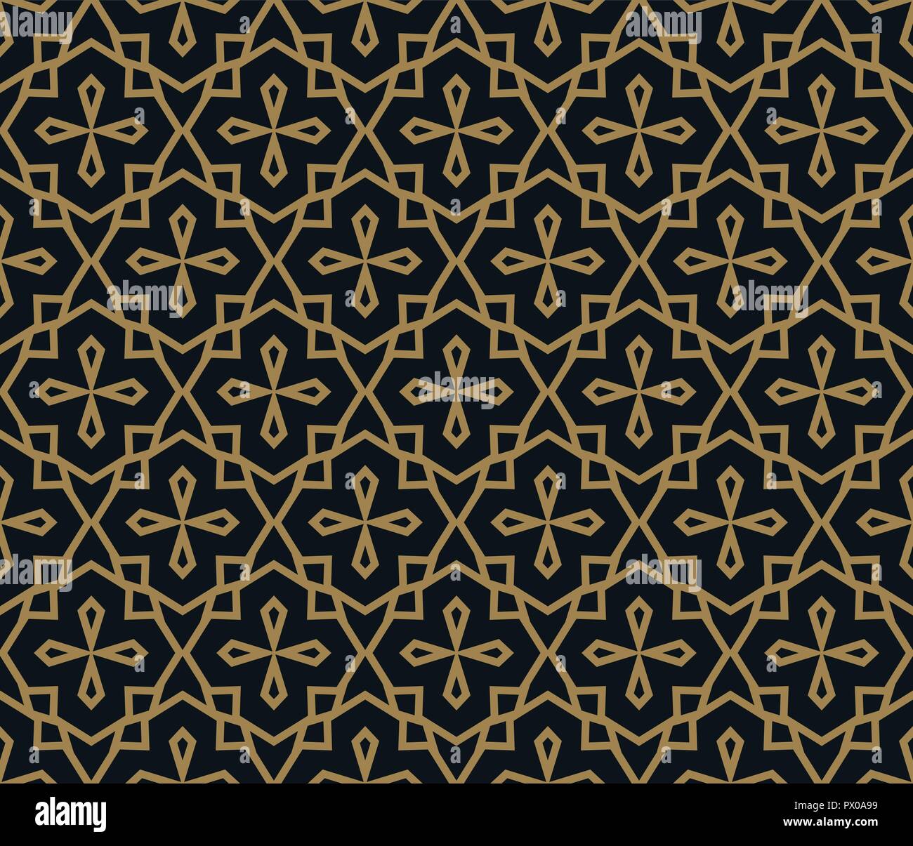 Seamless pattern of intersecting thin gold lines on black background ...