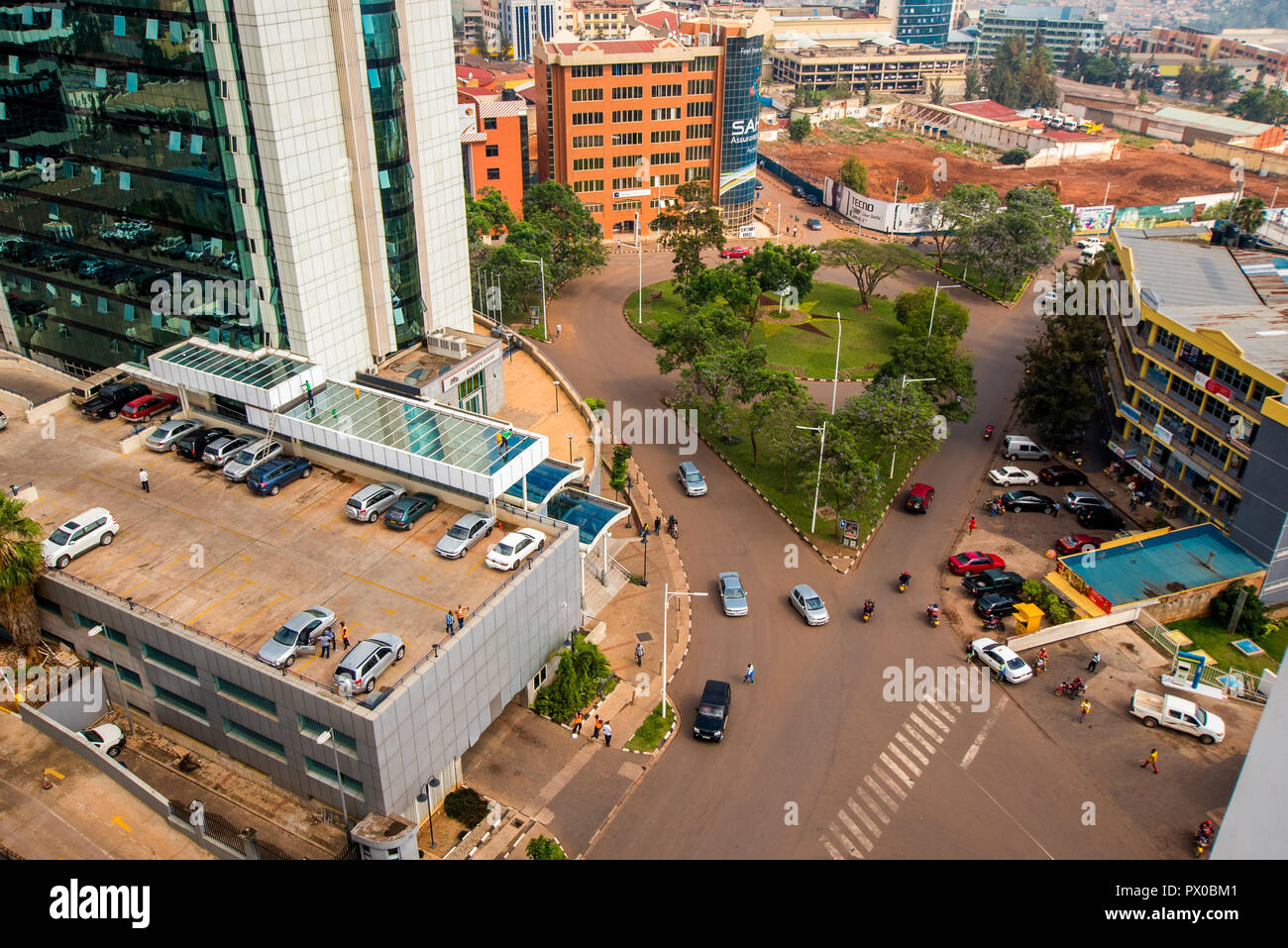 Kigali, Rwanda - September 21, 2018: A view looking down on the street system in the centre of the city Stock Photo