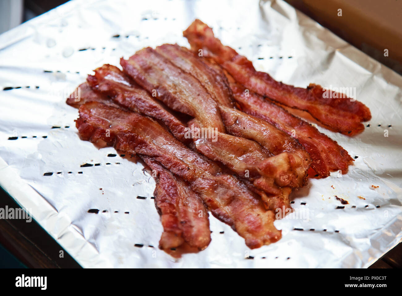 hot delicious freshly cooked grilled pork bacon ready to eat on