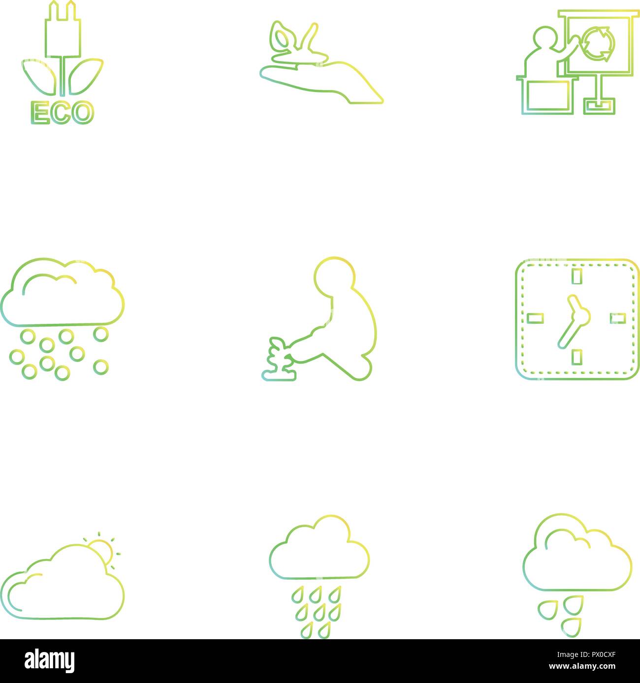 clock time plants ecology sun cloud rain weather icon