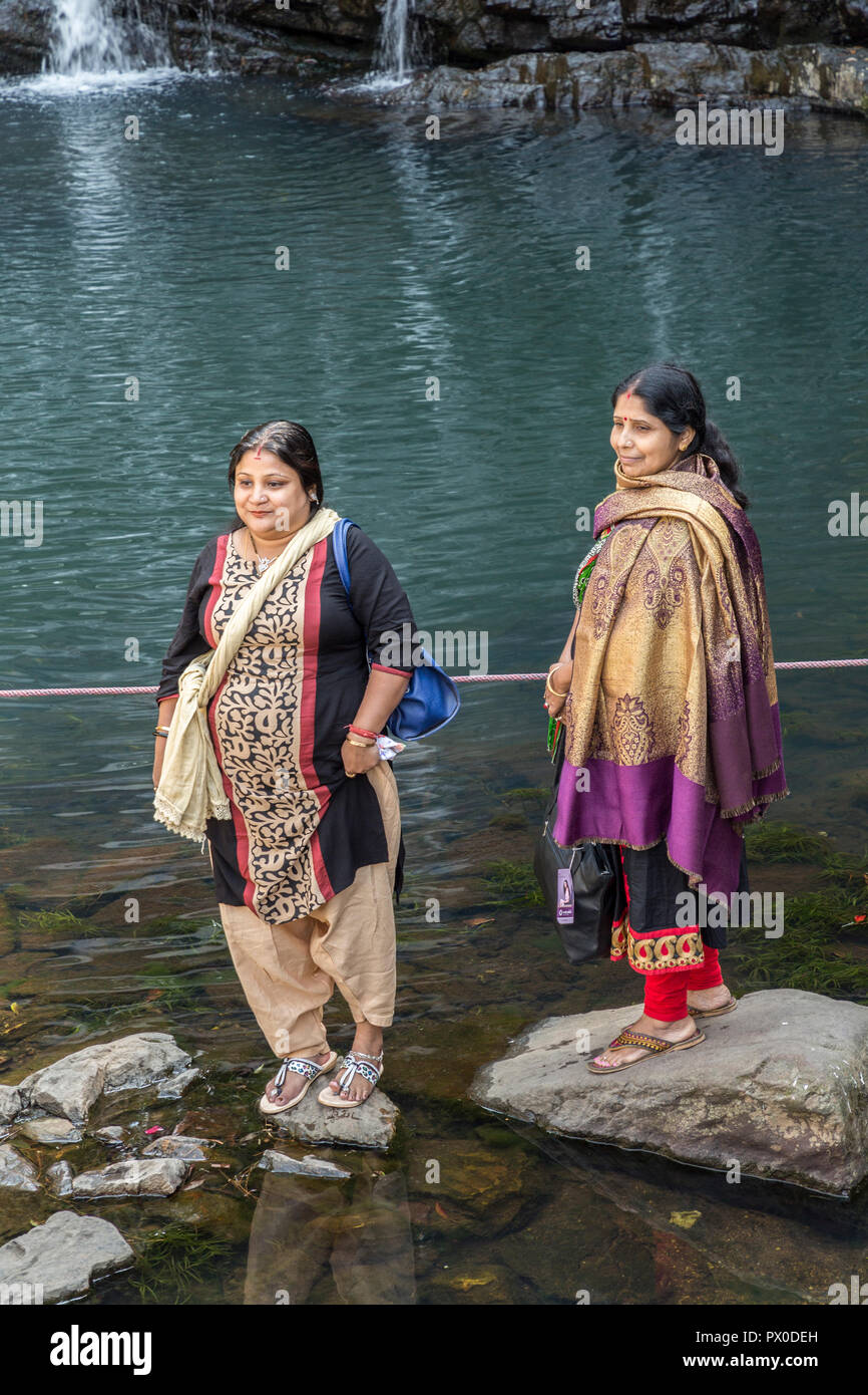 Nicely dressed ladies at Elephant Falls, Shillong, Meghalaya, India Stock Photo