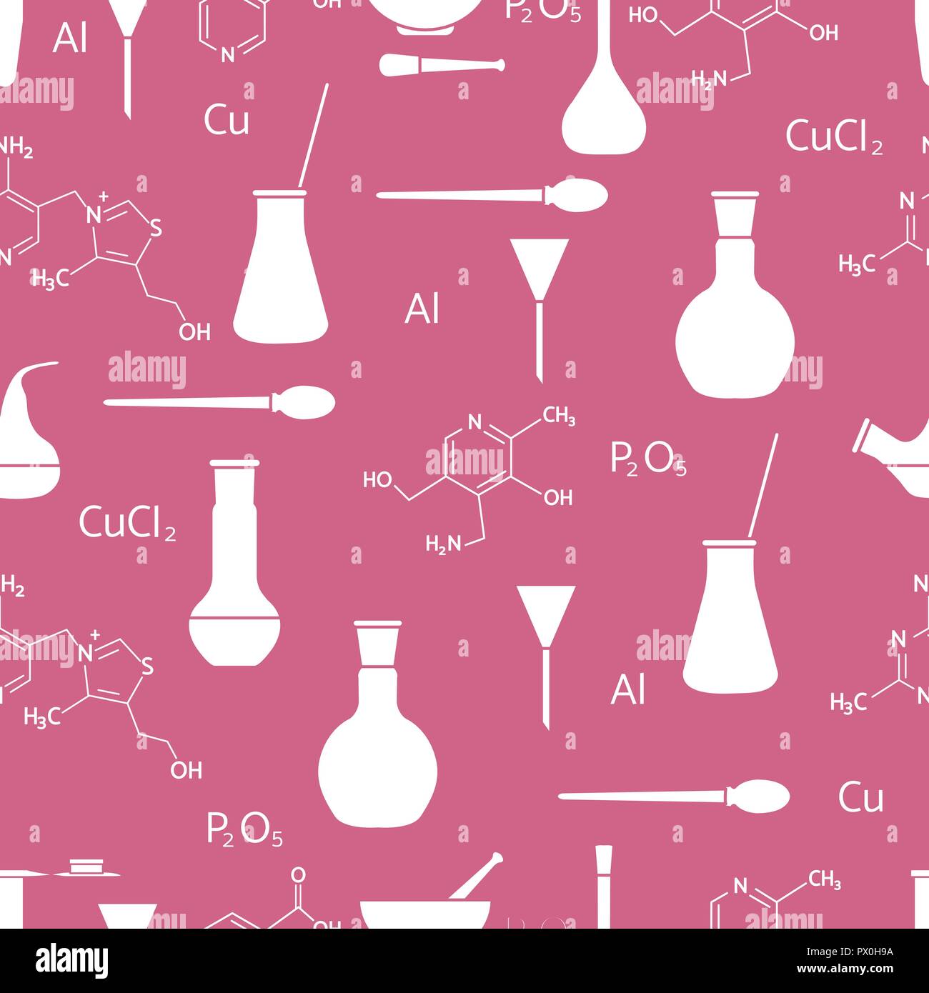 Scientific vector seamless pattern with flasks, test tubes, beakers ...