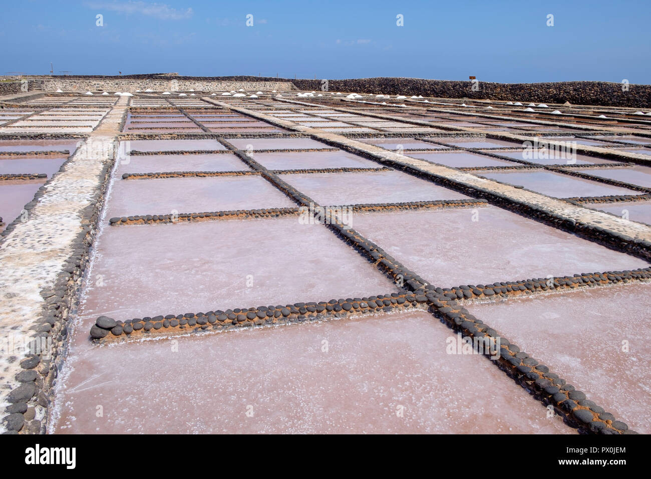 Salt flats at the Museo de las Salinas del Carmen, Fuerteventura. Stock Photo