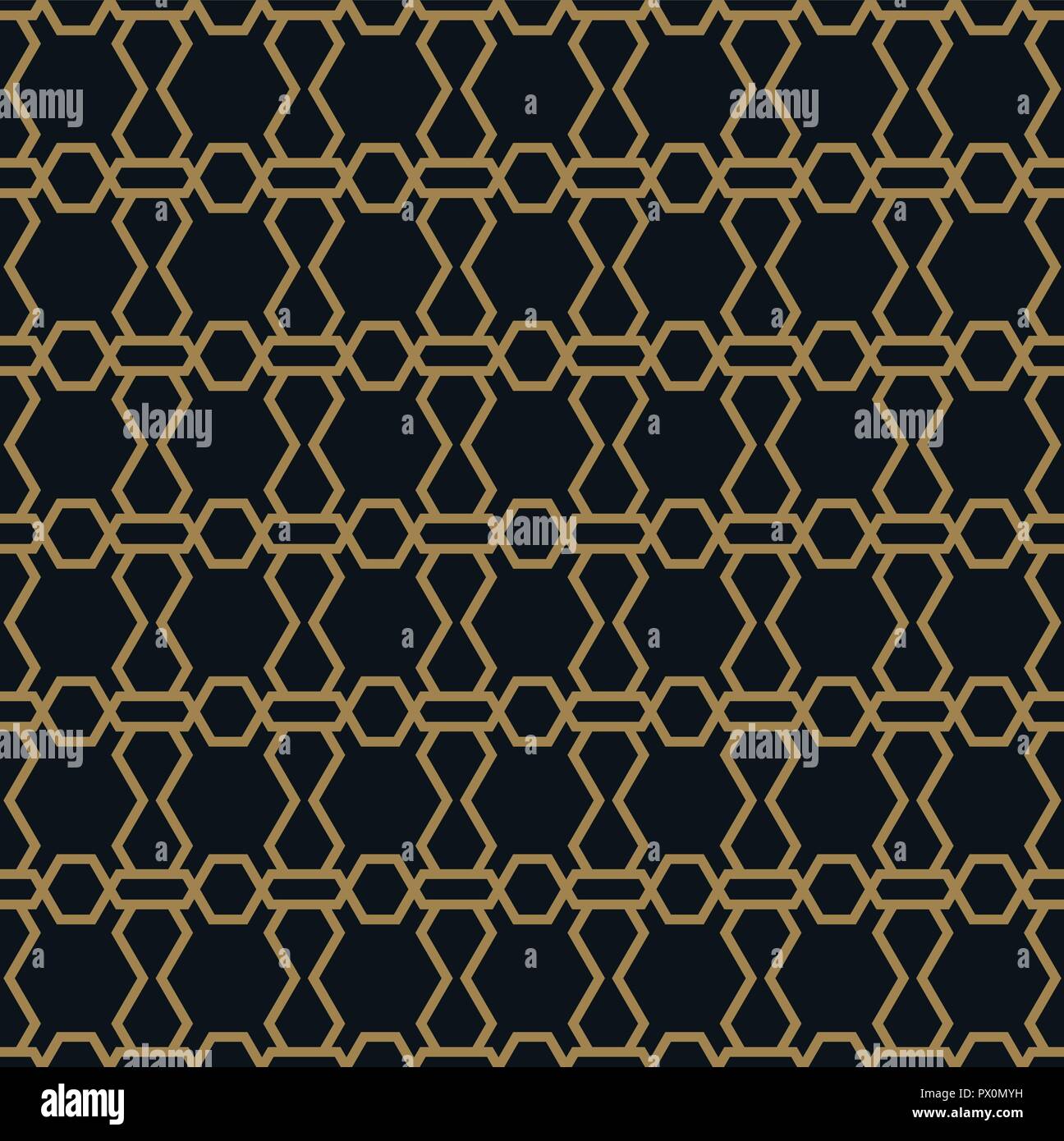 Seamless pattern of intersecting thin gold lines on black background ...