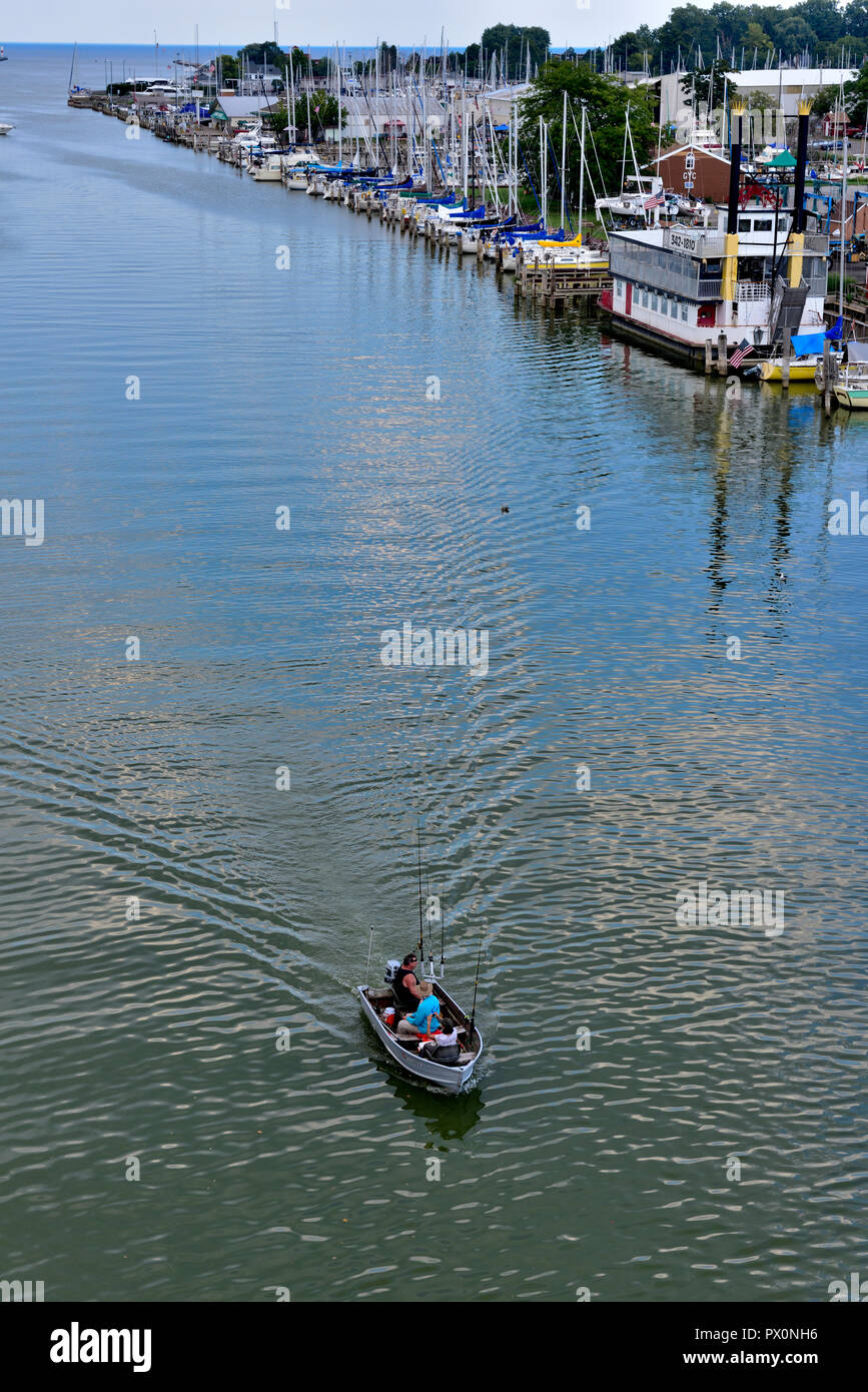Genesee River, Rochester Harbor and yacht clubs near opening into Lake