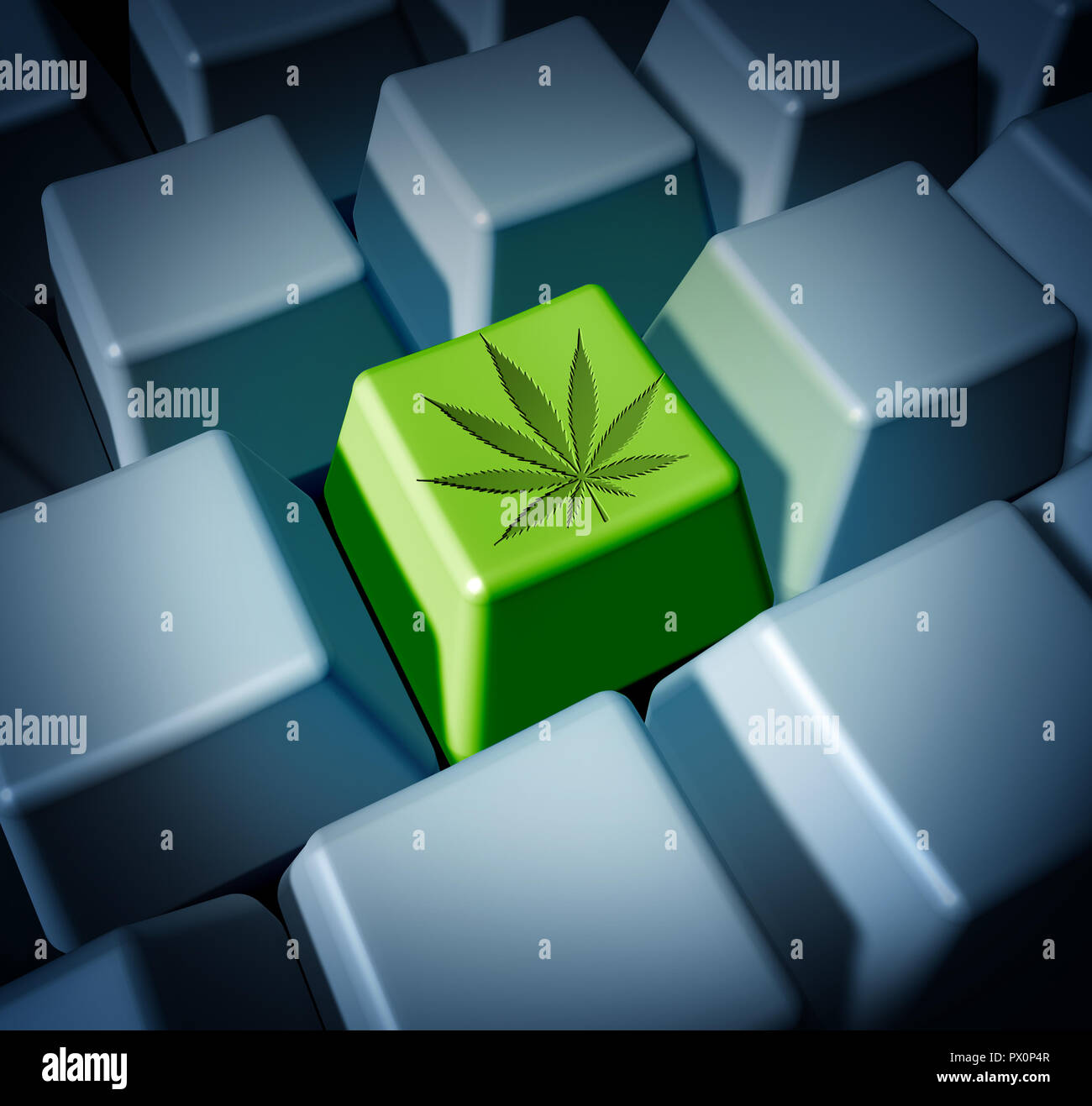 Cannabis online purchase of legal marijuana through e commerce and internet weed sales concept as a keyboard with medical or recreational pot. Stock Photo