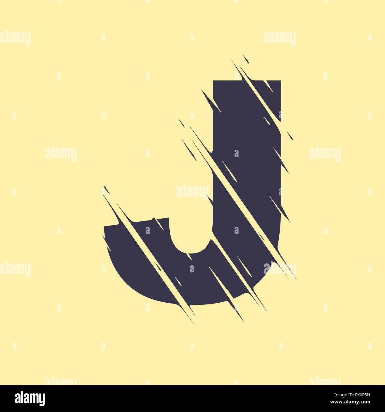 Scribble letter J isolated on yellow background. Adjustment possibility. Individual elements. Stock Vector
