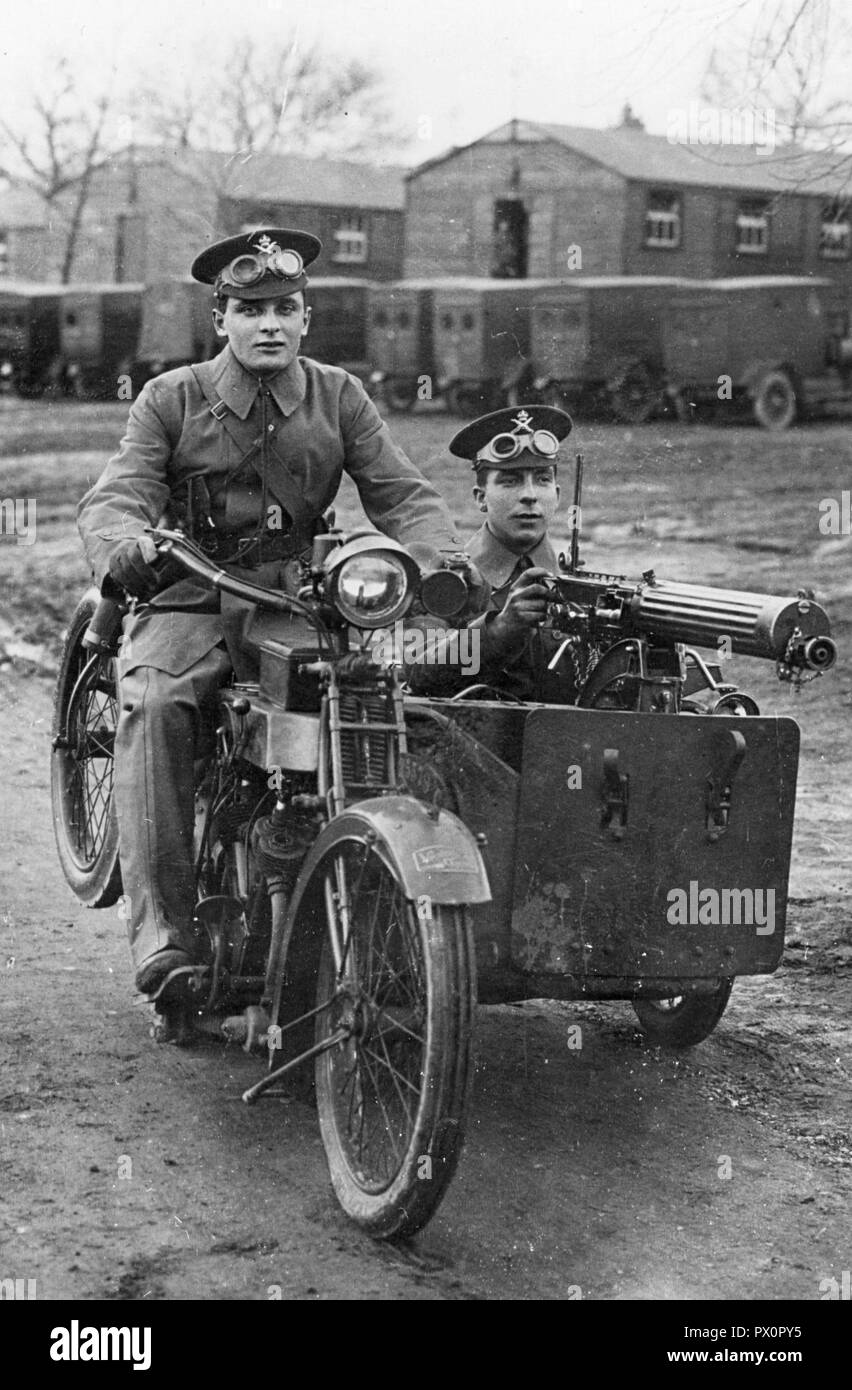 1914 Vickers Clyno motorcycle combination WW1. Stock Photo