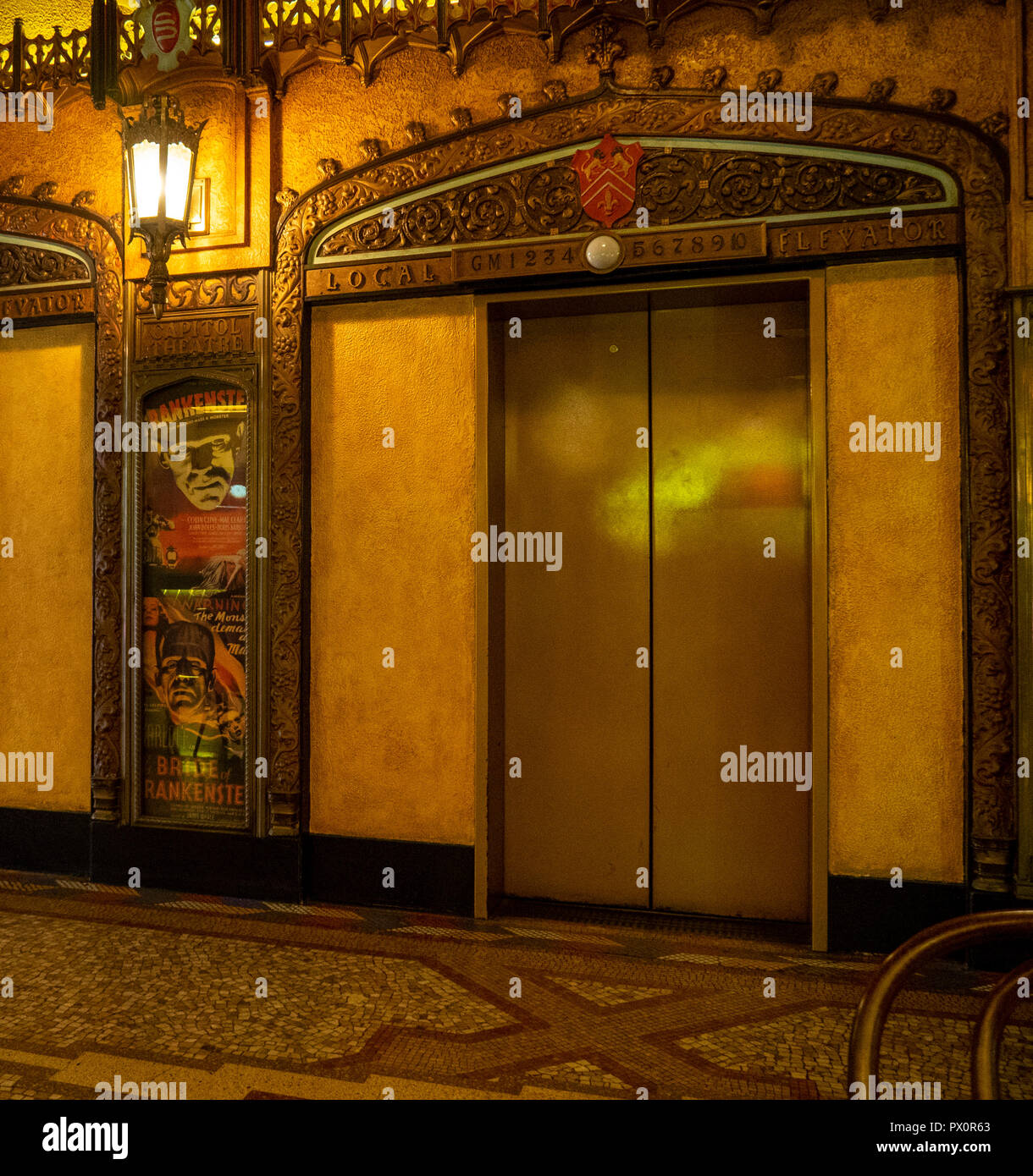 Art Deco ornate elevator in the lobby of the QT Hotel Market Street