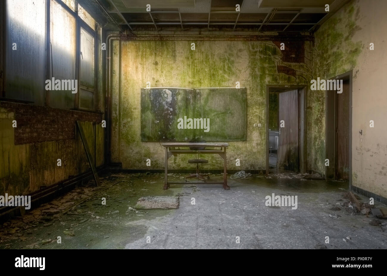 Interior view of a classroom in an abandoned School in Belgium Stock ...