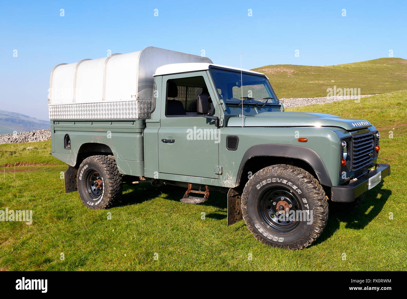 Land Rover Defender in the Yorkshire Dales above Conistone village Stock  Photo - Alamy