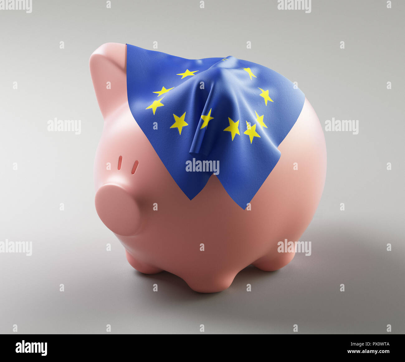 Piggy bank with Europe flag on it, 3d render illustration Stock Photo