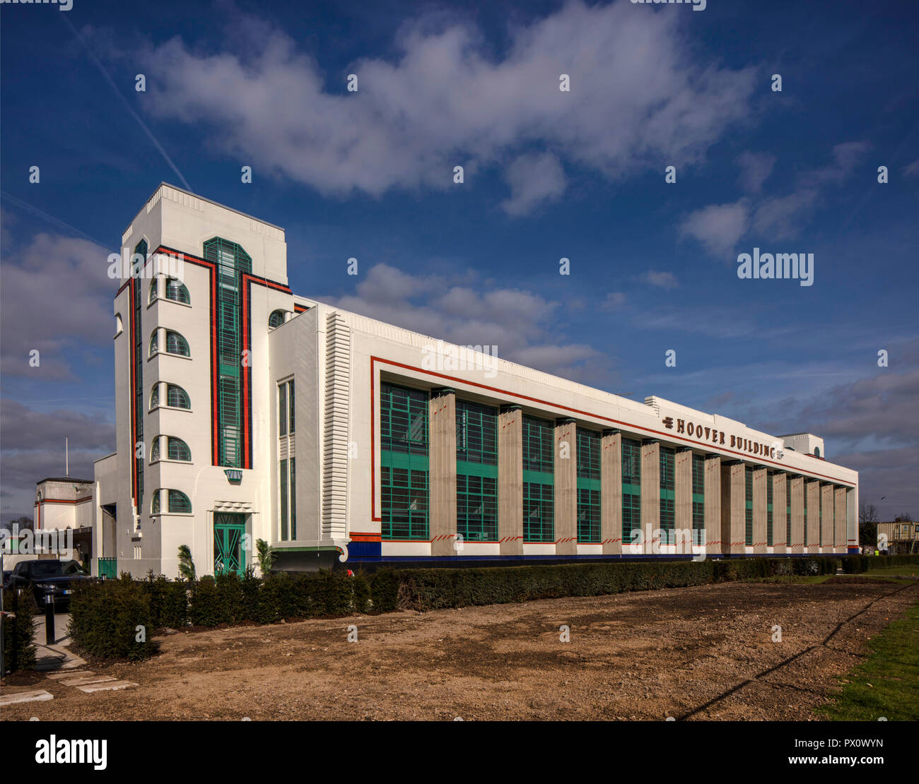 Exterior of the iconic art deco Hoover Building in London, UK which has
