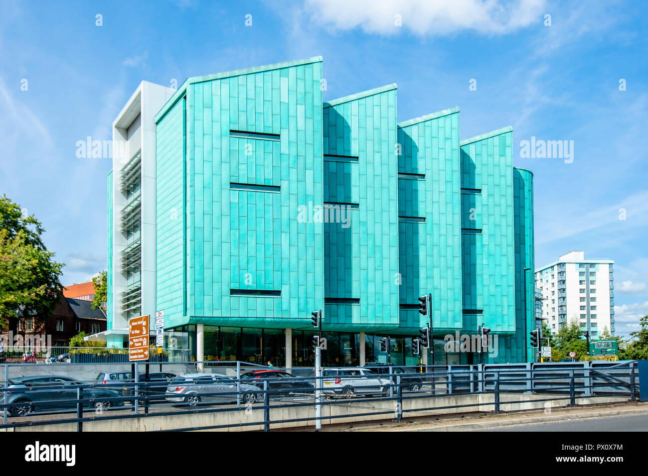 Sheffield, UK - Aug 29 2018: Information Commons building exterior architectural facade, library and computing building at the University of Sheffield Stock Photo