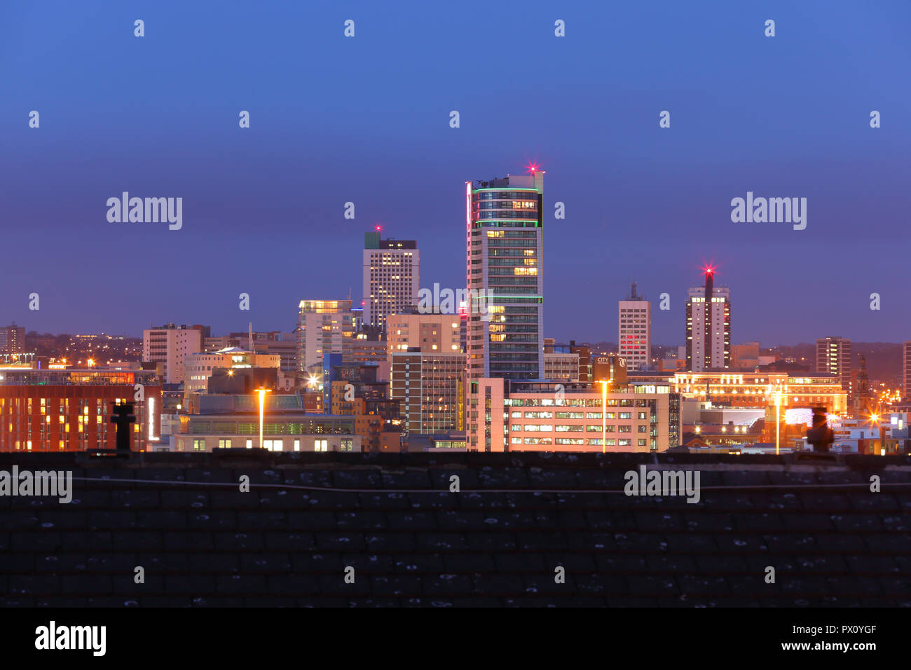 Leeds Skyline at night, viewed from Beeston Hill Stock Photo Alamy
