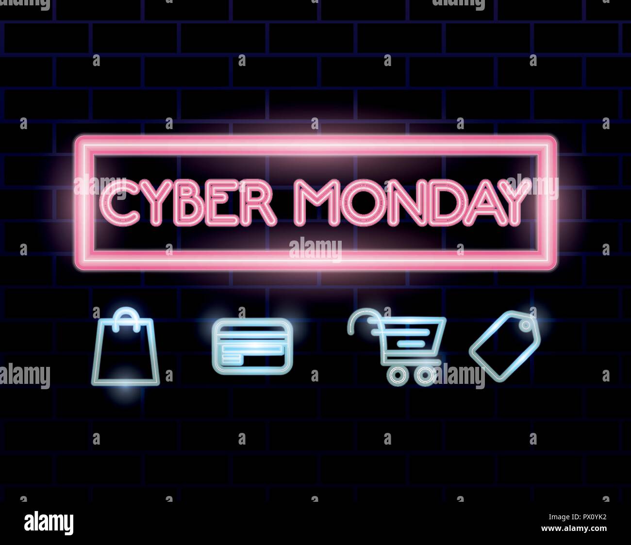 cyber monday pink sign neon bag basket shopping cart vector illustration  Stock Vector Image & Art - Alamy