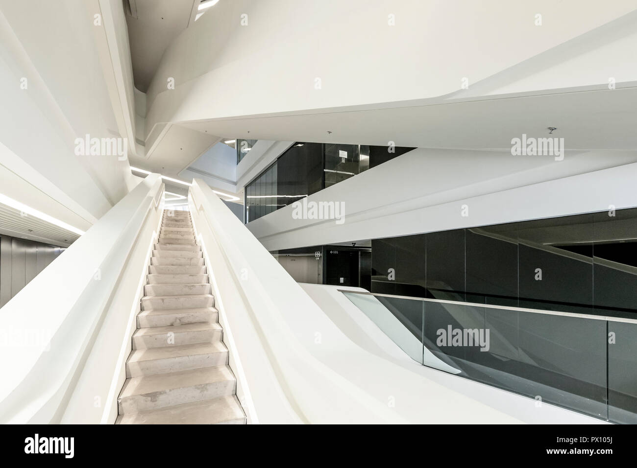 Interior view of the Jockey Club Innovation Tower, a building of the Hong Kong Polytechnic University, Hong Kong. Stock Photo