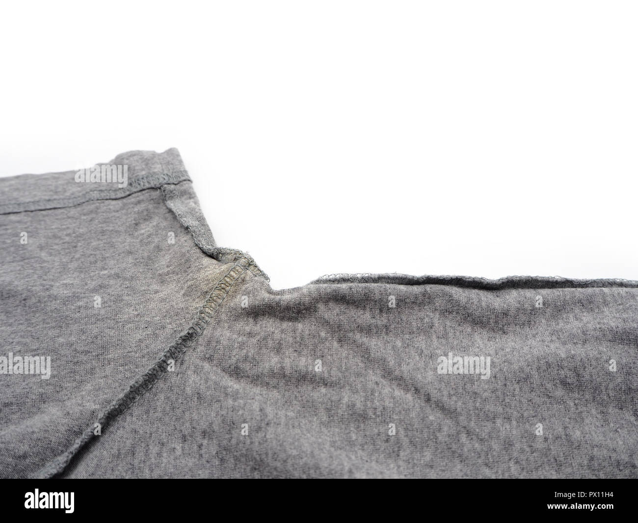 Yellow stain under armpit on Tshirt isolated on white background Stock