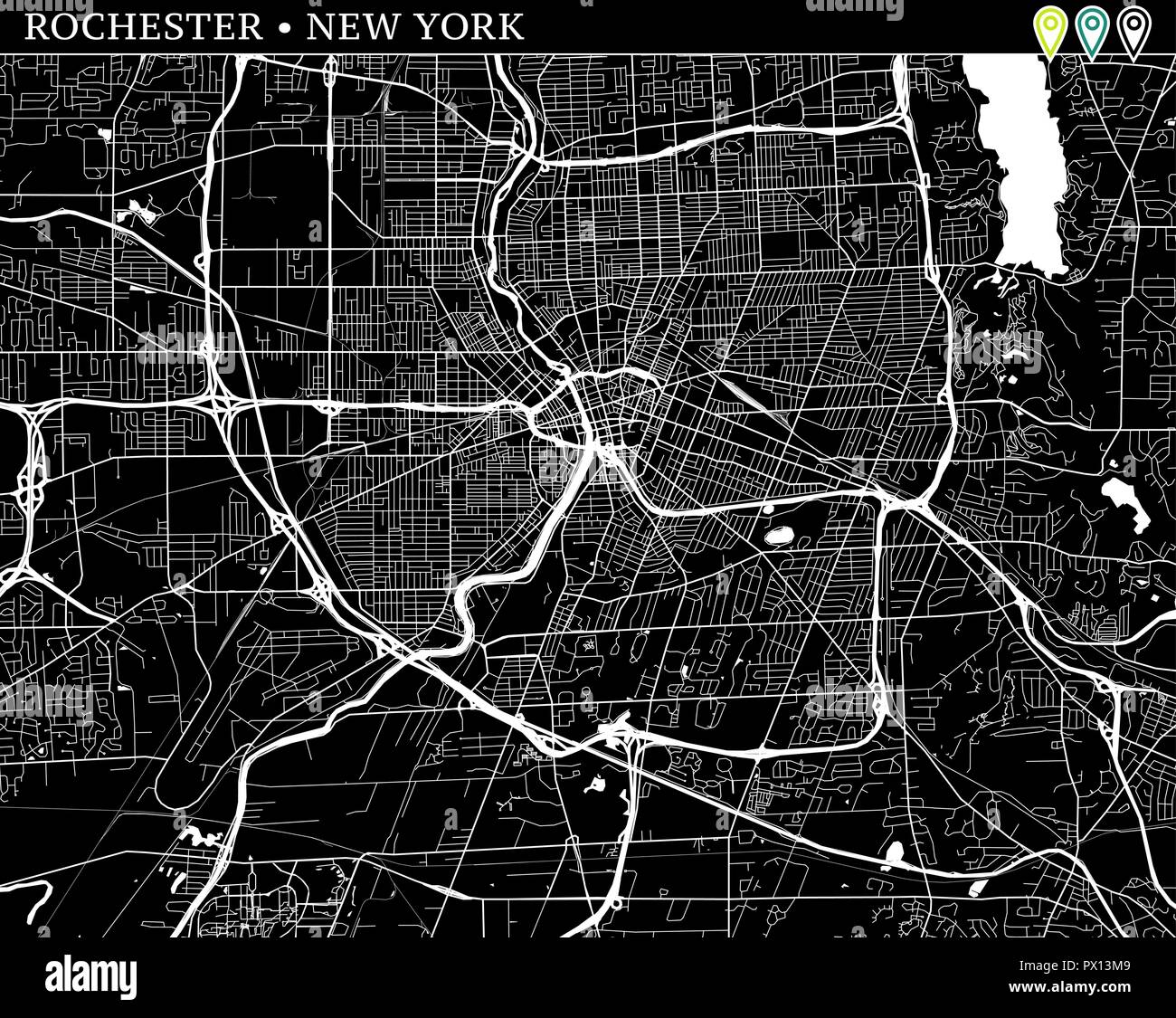 simple map of new york black and white Simple Map Of Rochester New York Usa Black And White Version simple map of new york black and white